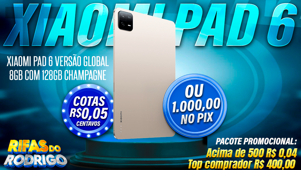 XIAOMI PAD 6 8GB 128GB VERSAO GLOBAL OFICIAL CHAMPAGNE OU R$1.000 NO PIX! TOP COMPRADOR LEVA R$400 NO PIX!