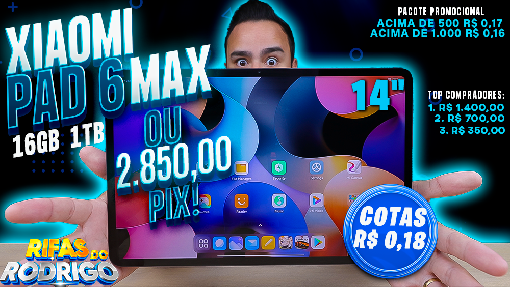 XIAOMI PAD 6 MAX 14 POLEGADAS 16GB 1TB OU R$2.850 NO PIX! TOP COMPRADORES: 1.R$1.400 2.R$700 3.R$350