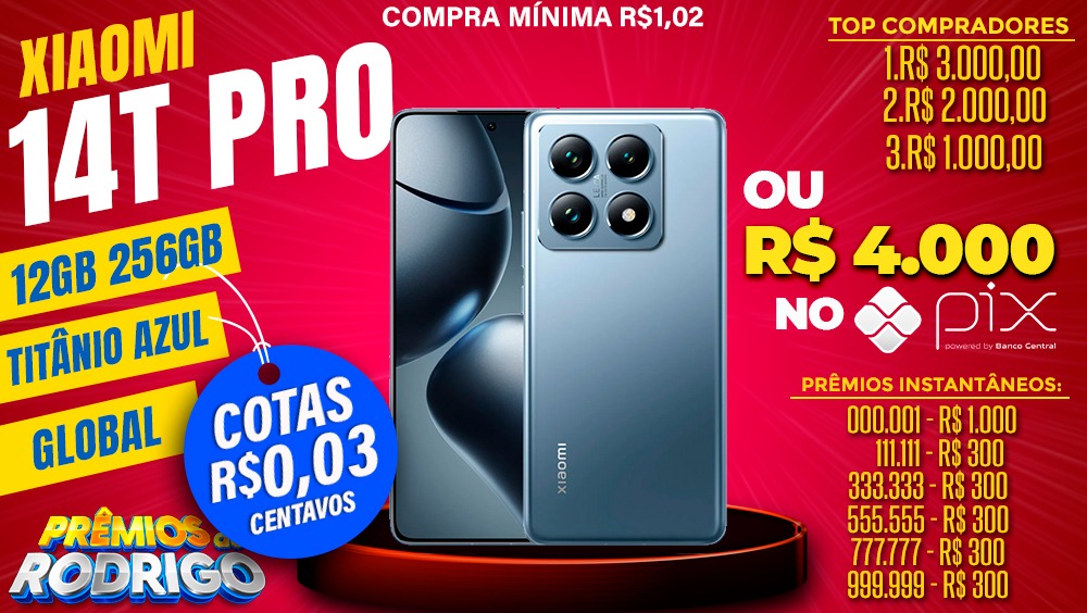 XIAOMI 14T PRO 12GB 256GB GLOBAL AZUL TITANIO COM FRETE E TAXAS INCLUSAS, OU R$4.000 NO PIX! TOP COMPRADORES: 1.R$3.000 2.R$2.000 3.R$1.000