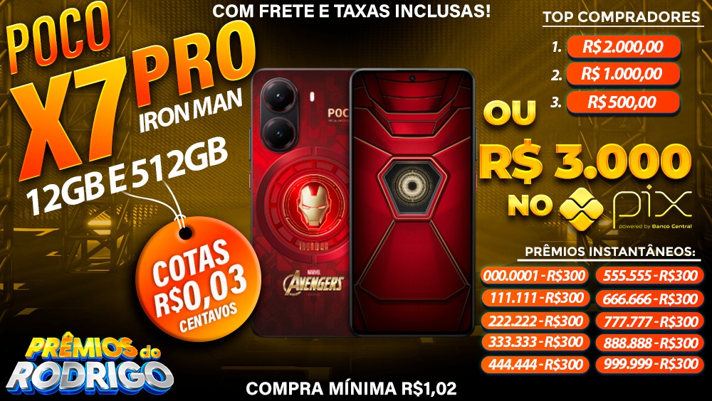 POCO X7 PRO 12GB 512GB IRON MAN EDITION COM FRETE E TAXAS INCLUSAS, OU R$3.000 NO PIX!