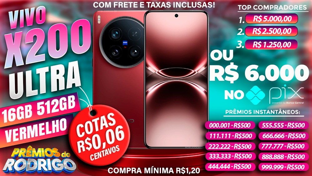 VIVO X200 ULTRA 16GB 512GB VERMELHO COM FRETE E TAXAS INCLUSAS, OU R$6.000 NO PIX!