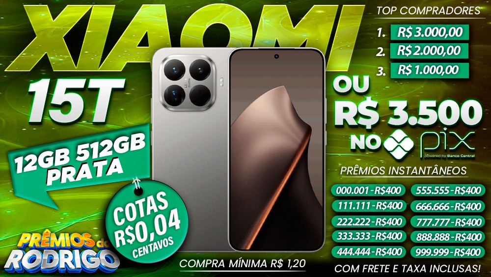 XIAOMI 15T 12GB 512GB PRATA COM FRETE E TAXAS INCLUSAS, OU R$3.500 NO PIX!