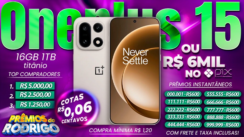 ONEPLUS 15 16GB 1TB TITANIO COM FRETE E TAXAS INCLUSAS, OU R$6.000 NO PIX!