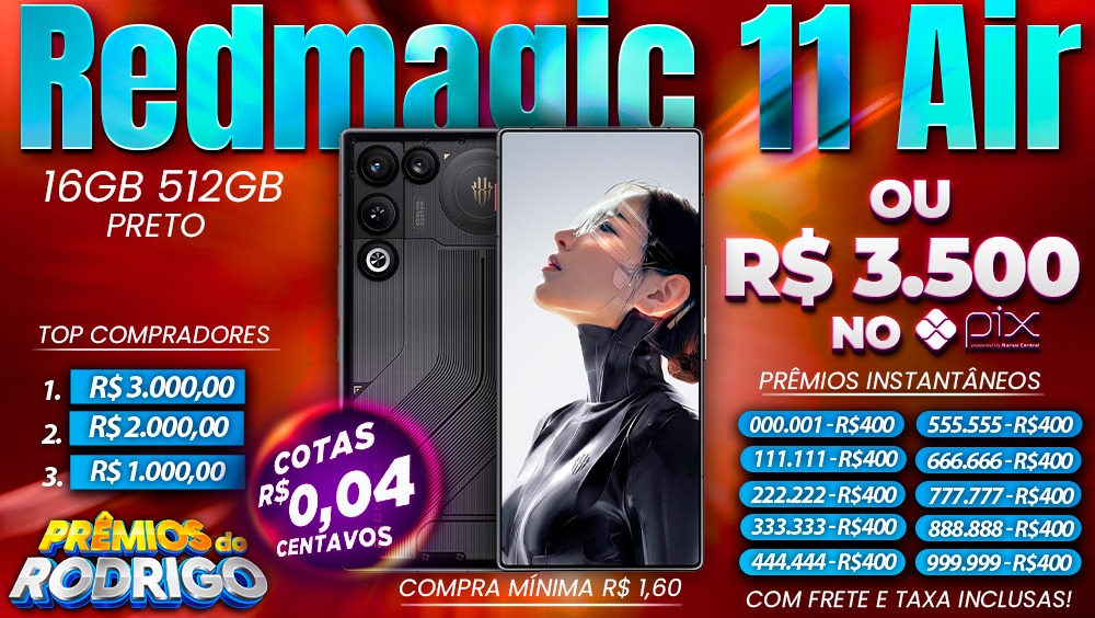 REDMAGIC 11 AIR 16GB 512GB PRETO COM FRETE E TAXAS INCLUSAS, OU R$3.500 NO PIX!