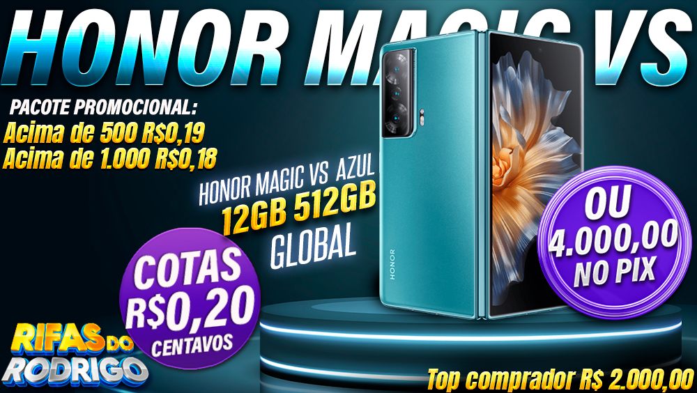 HONOR MAGIC VS 12GB 512GB VERSAO GLOBAL OFICIAL AZUL OU PIX DE R$4.000!!! TOP COMPRADOR LEVA UM PIX DE R$2.000!!!