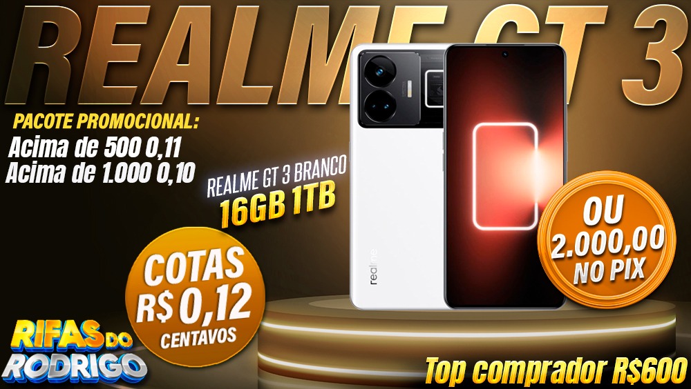 REALME GT 3 16GB 1TB 240W BRANCO GLOBAL OFICIAL OU R$2.000 NO PIX! TOP COMPRADOR LEVA R$600 NO PIX!